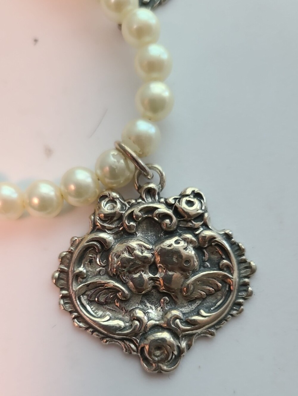 Pearl Bracelet with Sterling Silver Cherub Charms - Picture 7 of 7